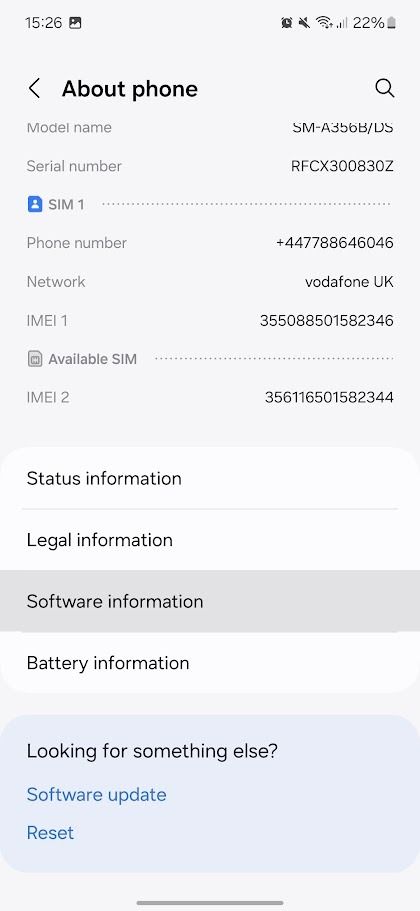 samsung galaxy about phone menu
