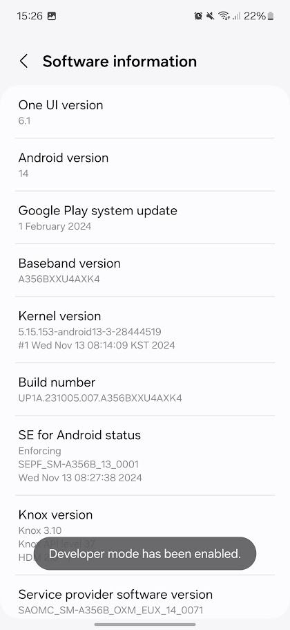 samsung galaxy software information menu