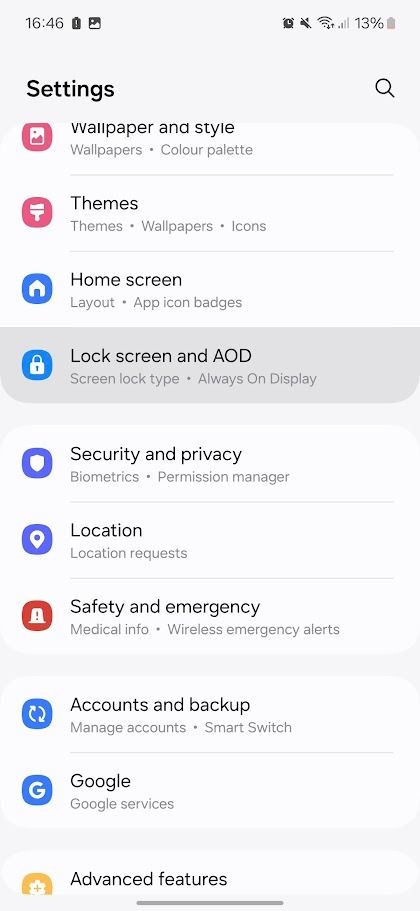 samsung galaxy settings menu
