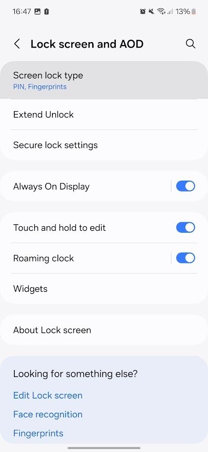 samsung galaxy lock screen and always on display menu