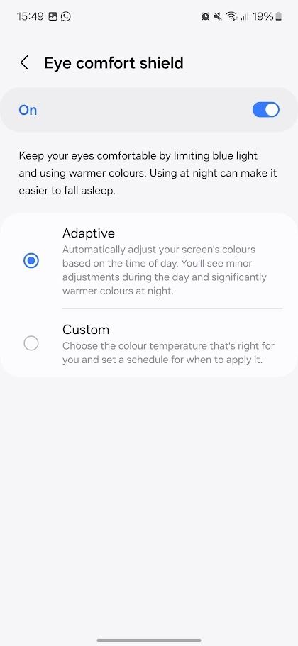 samsung galaxy eye comfort shield settings