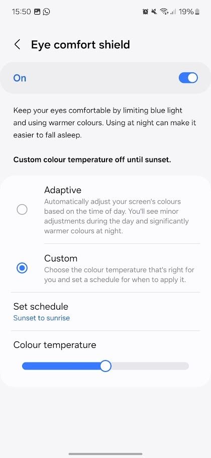 samsung galaxy eye comfort shield settings