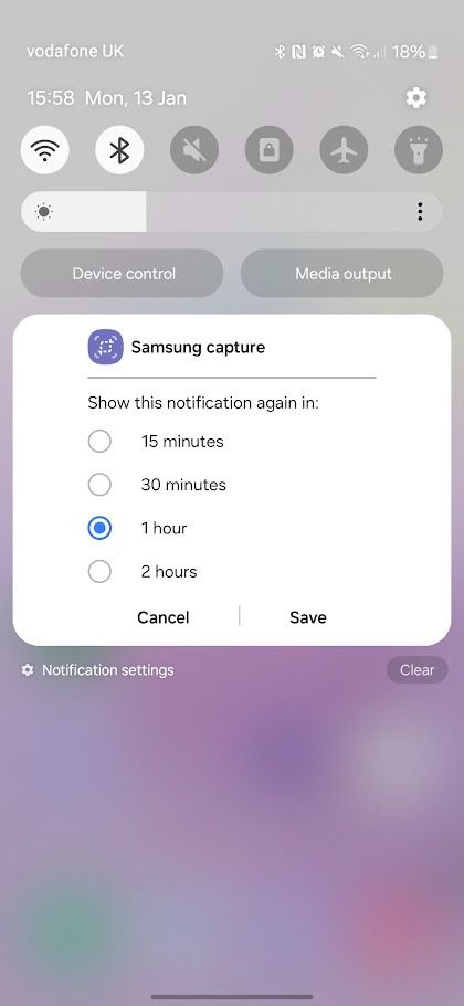 samsung galaxy snooze notification times