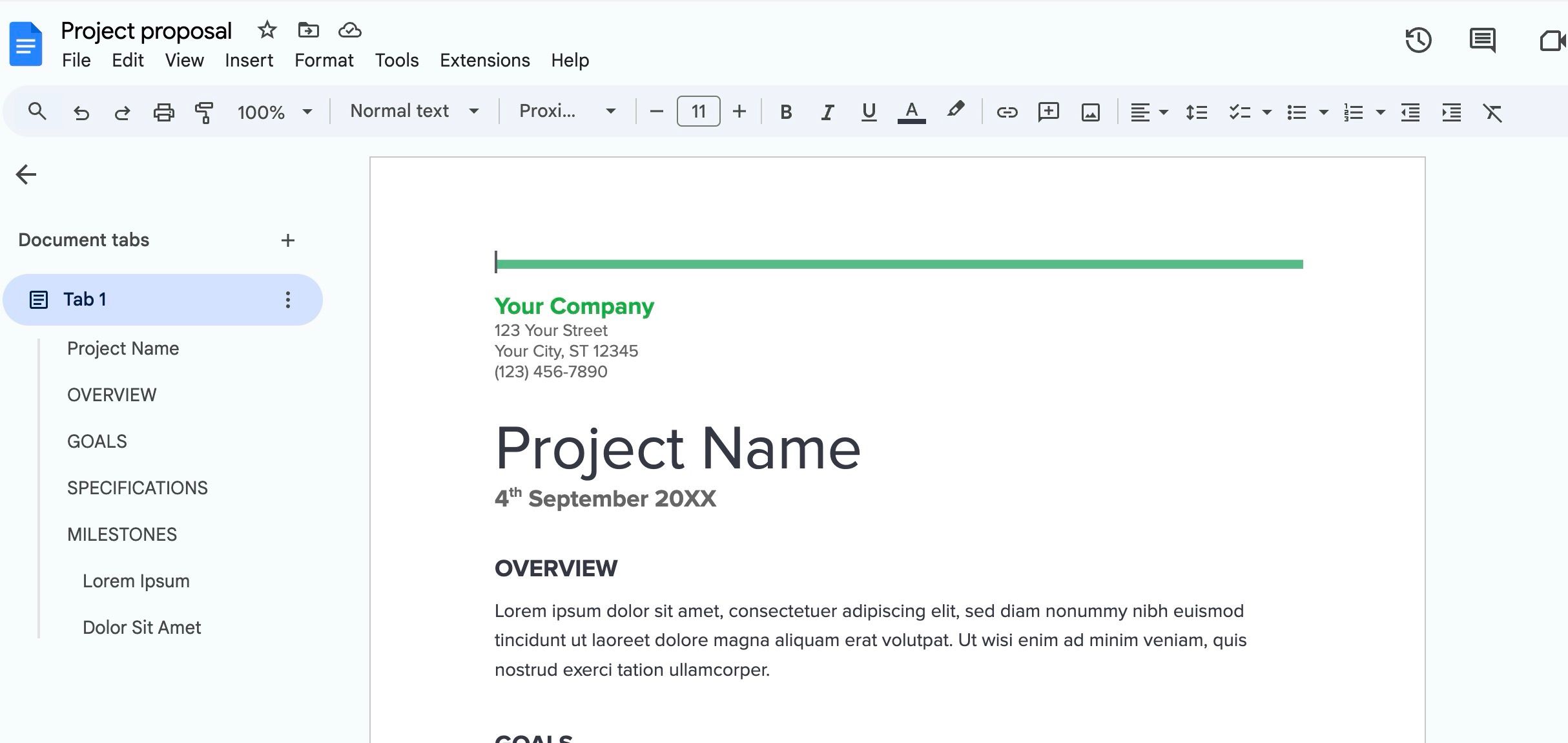 Google Docs project brief