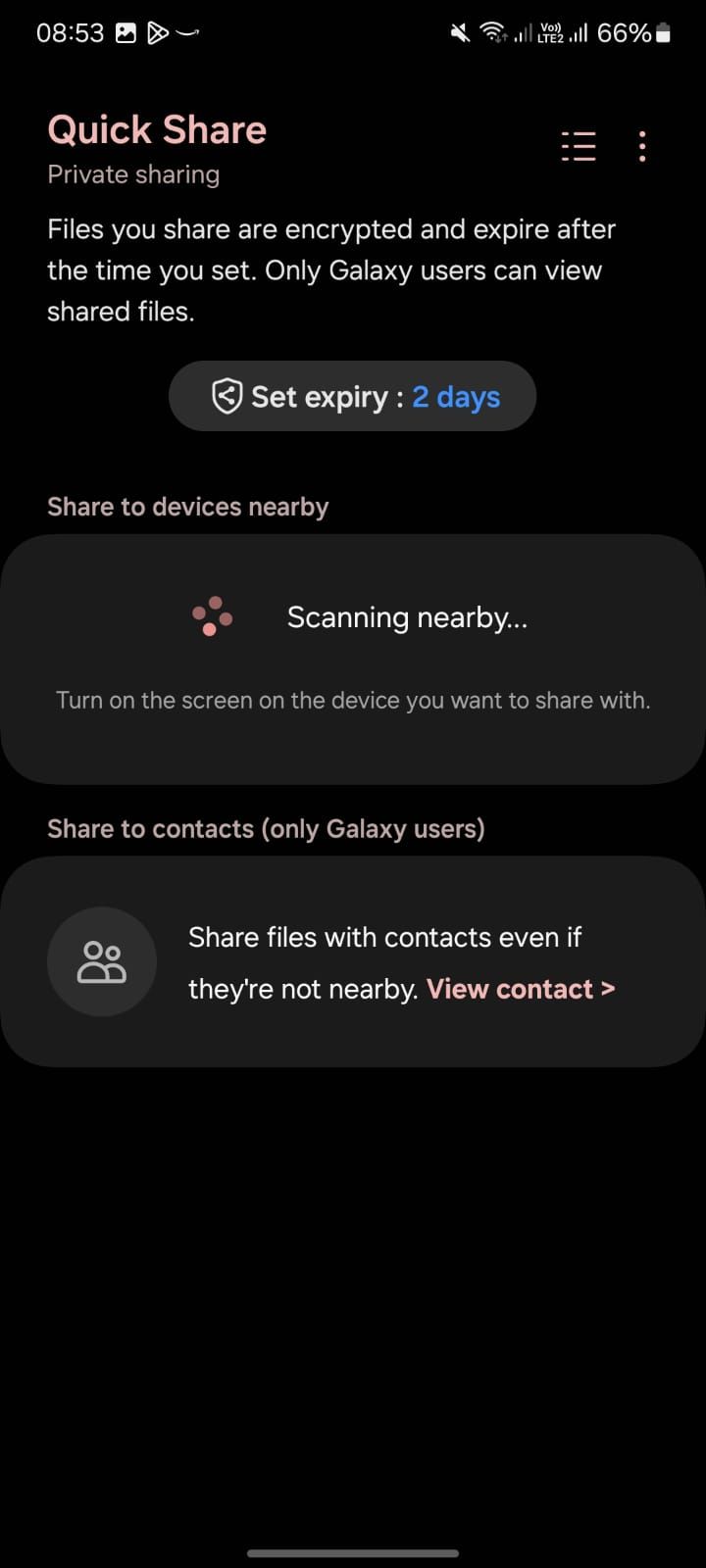 Screenshot showing Samsung Quick Share