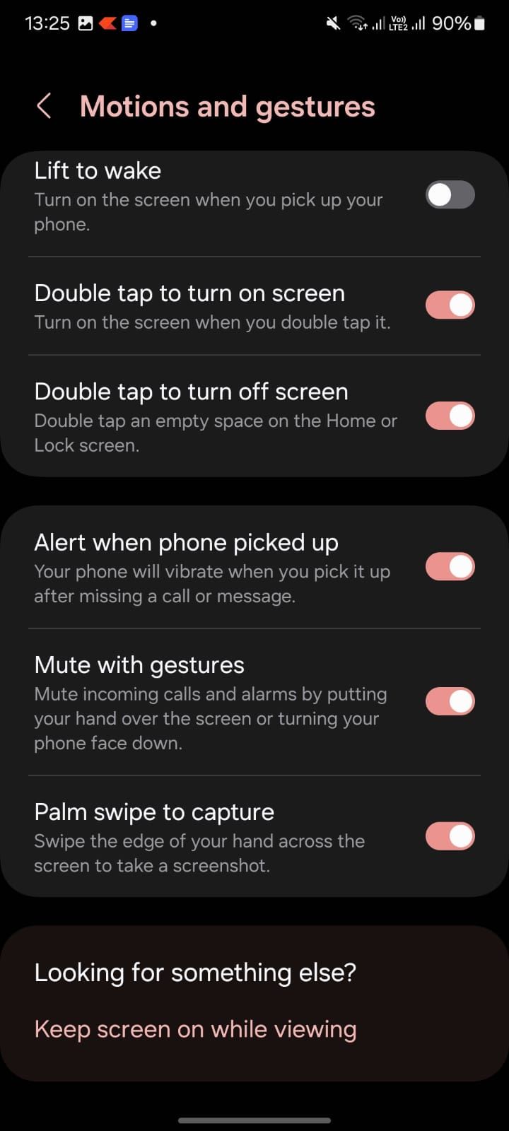 Screenshot showing Motion and gestures in One UI