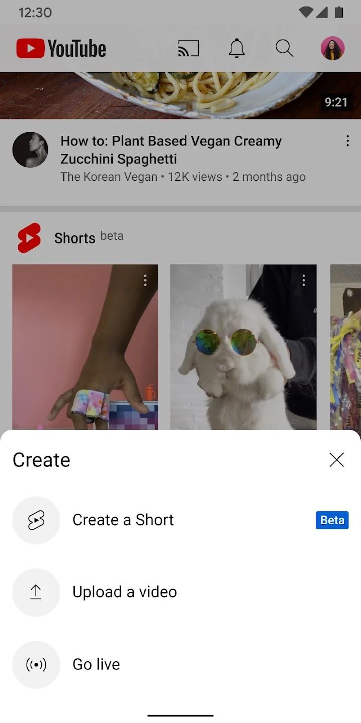 screenshorts of create tools in youtube app