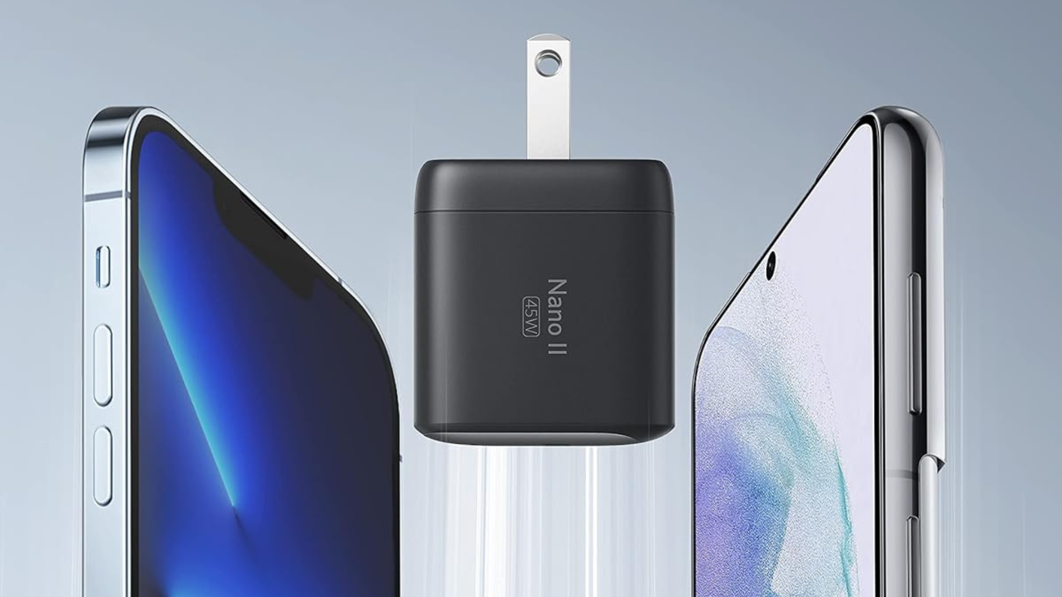 Anker Nano II 45W between two phones 