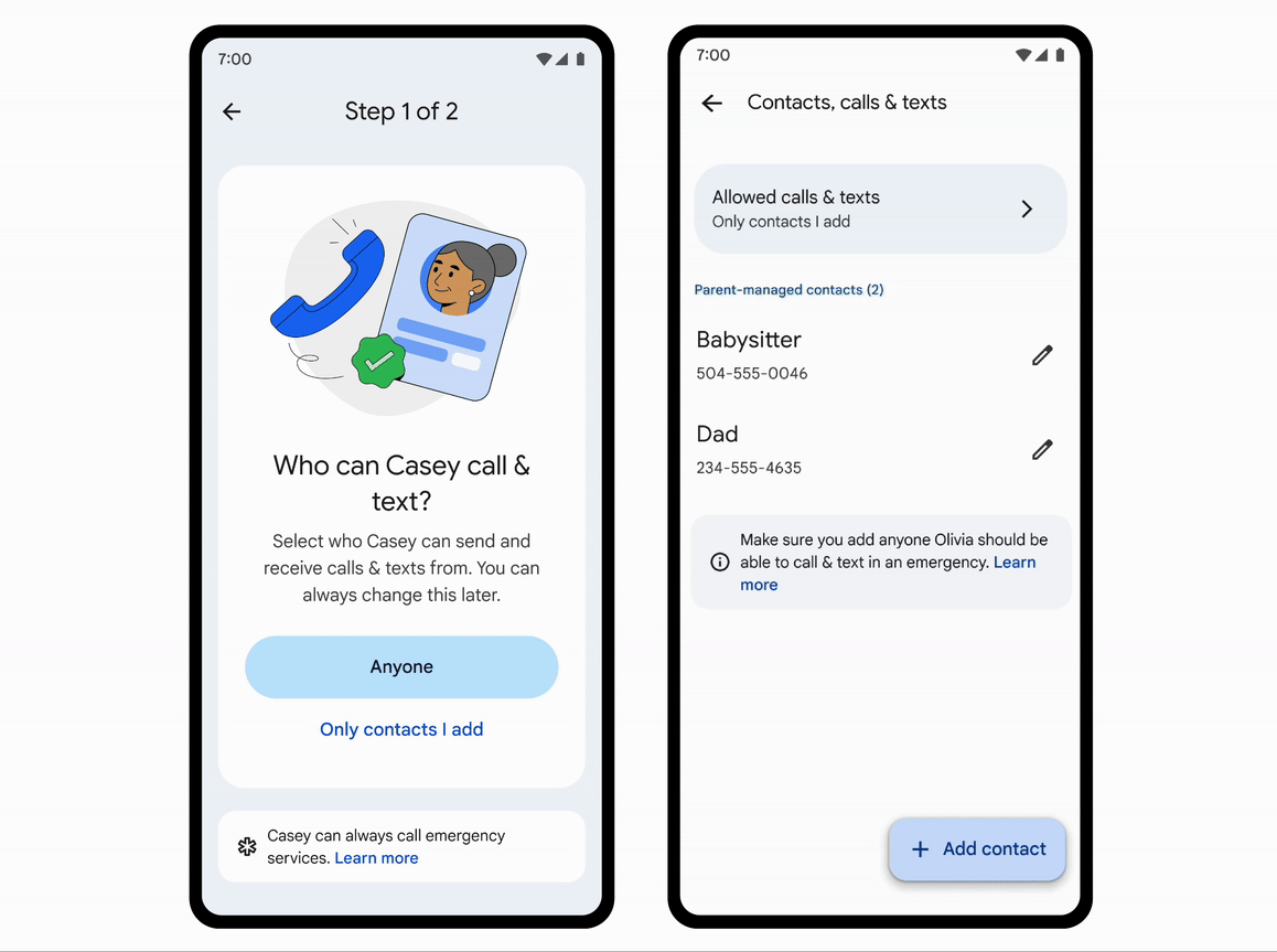 A GIF highlighting parent-managed contacts.
