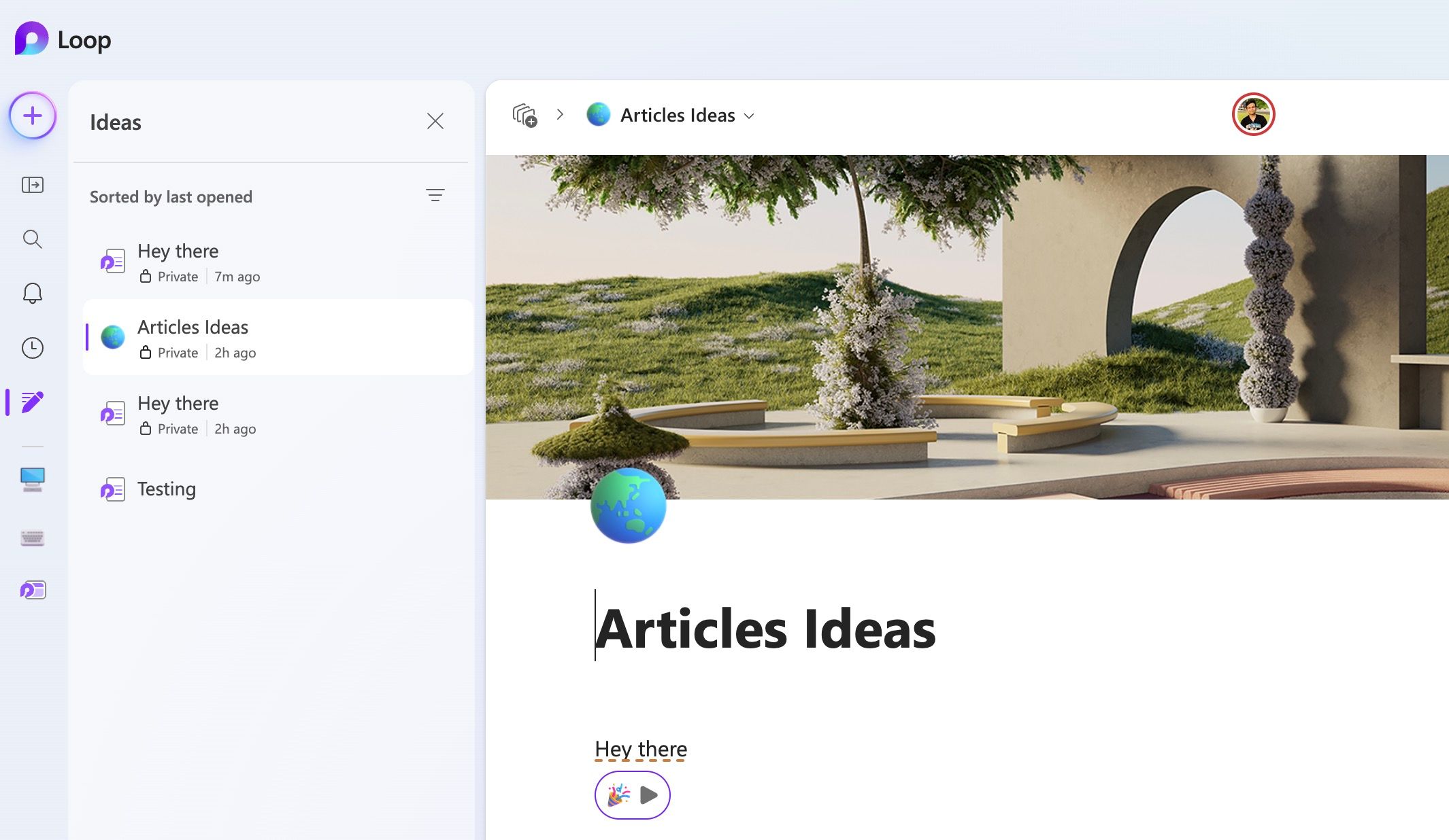 Ideas tab in Microsoft Loop