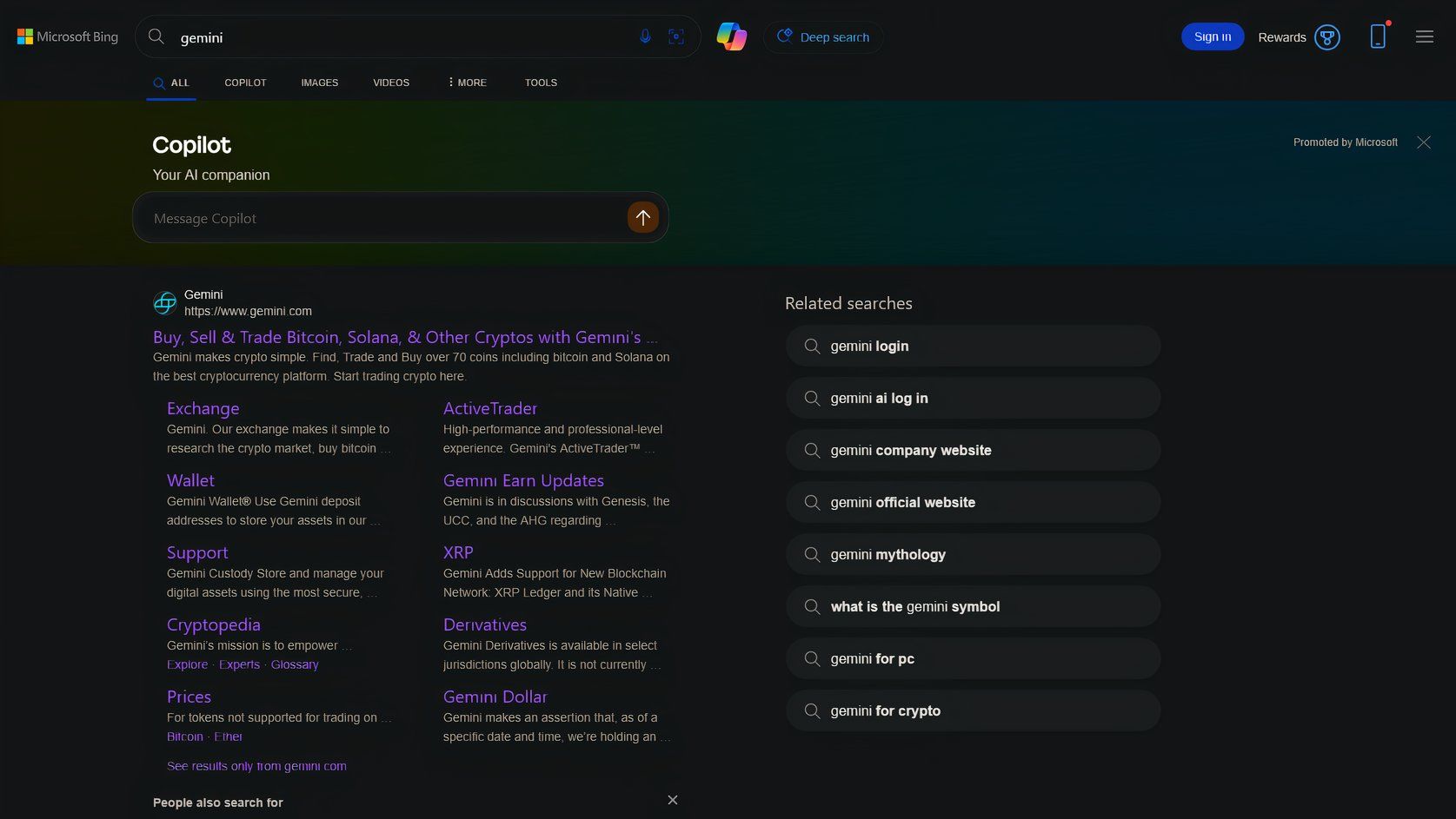 Microsoft is placing a Copilot search box above Bing search results for Gemini and Google