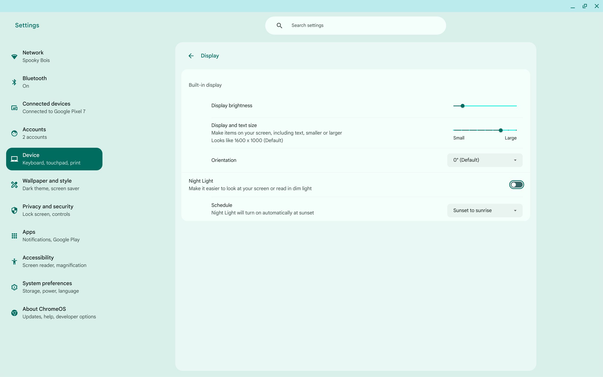 Display settings on a Chromebook