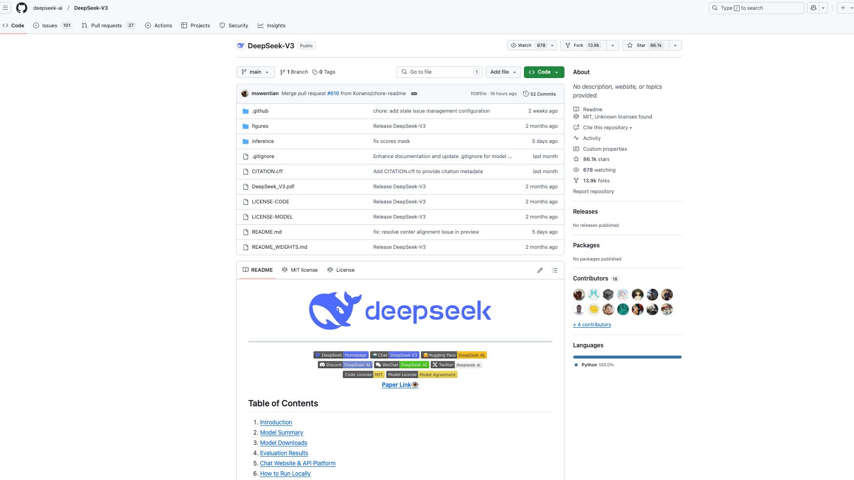 DeepSeek's GitHub webpage