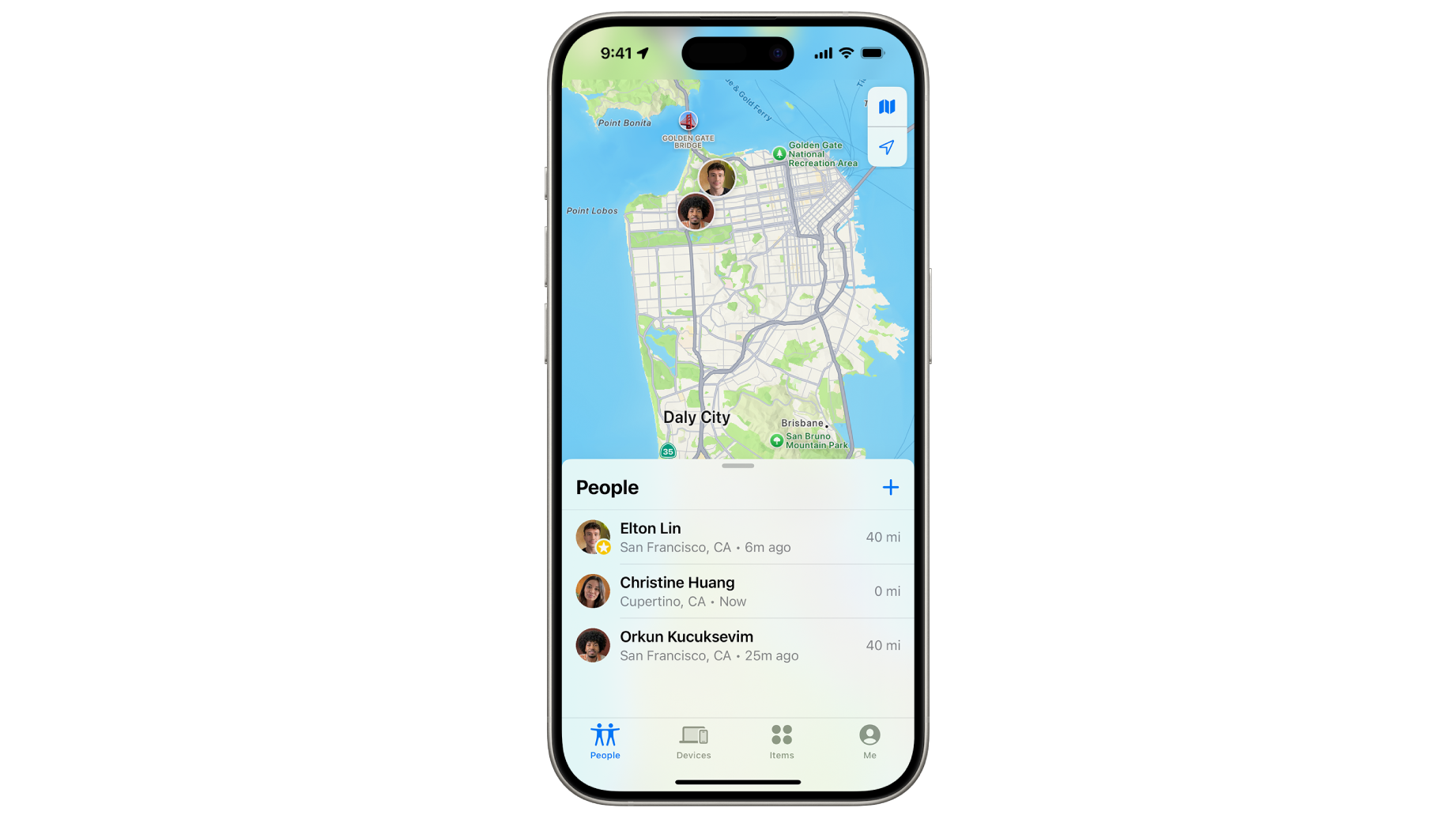 An iPhone with the Find My Friends screen displayed