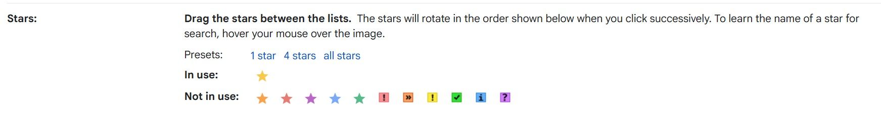 Setting stars in Gmail for desktop