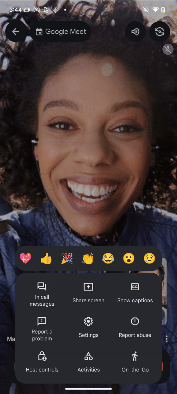Screenshot showing Google Meet's overflow menu on mobile.