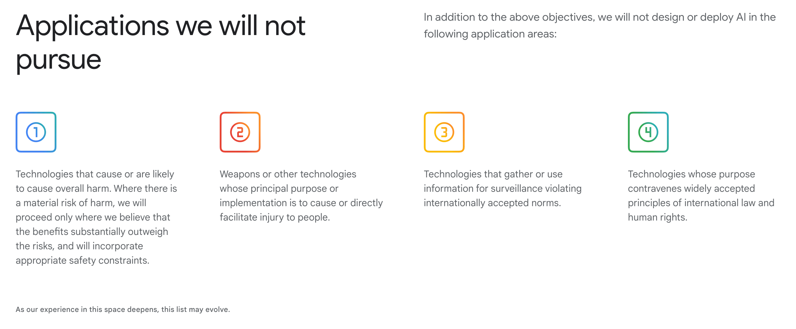 A list of Google's previous AI guidelines