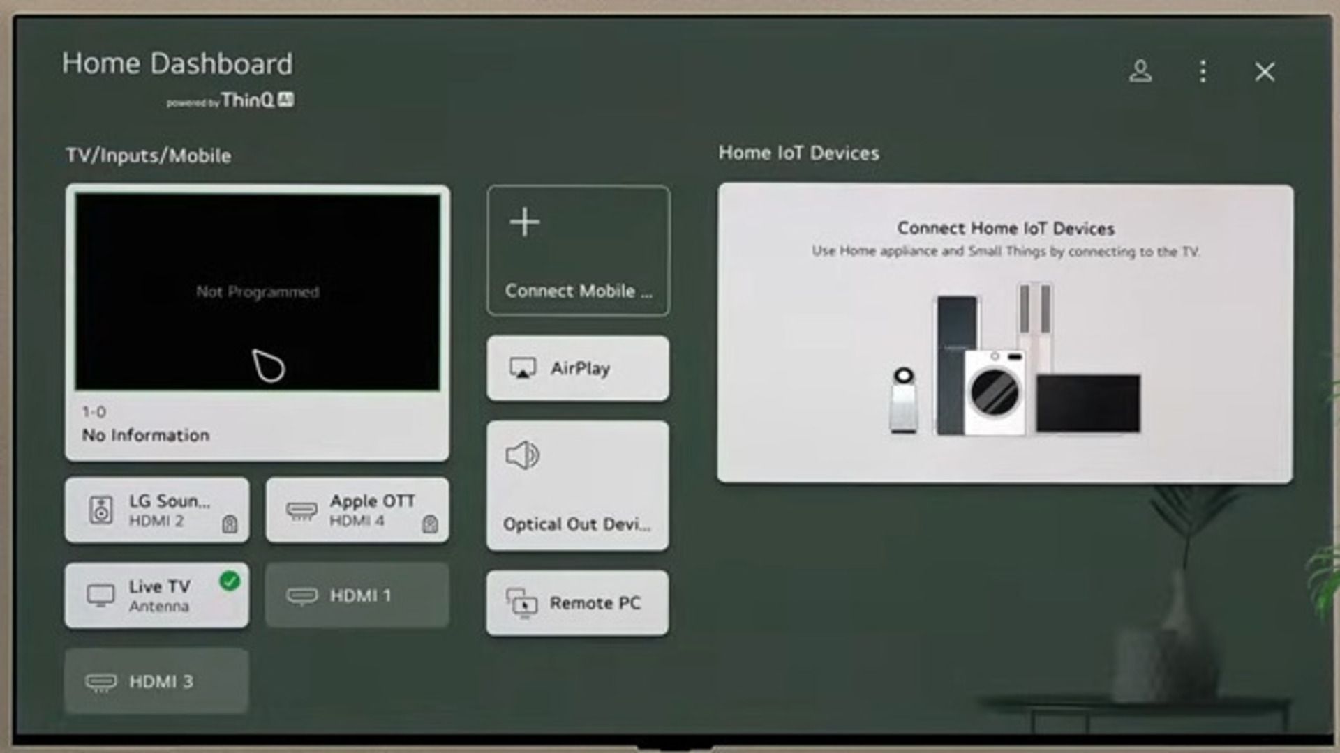 Bảng điều khiển nhà LG hiển thị thiết bị được kết nối