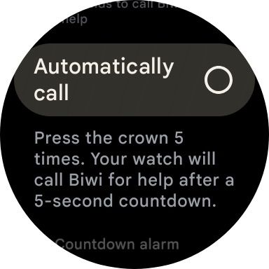 Tùy chọn gọi tự động trong màn hình của Google Pixel Watch Watch để khởi động SOS