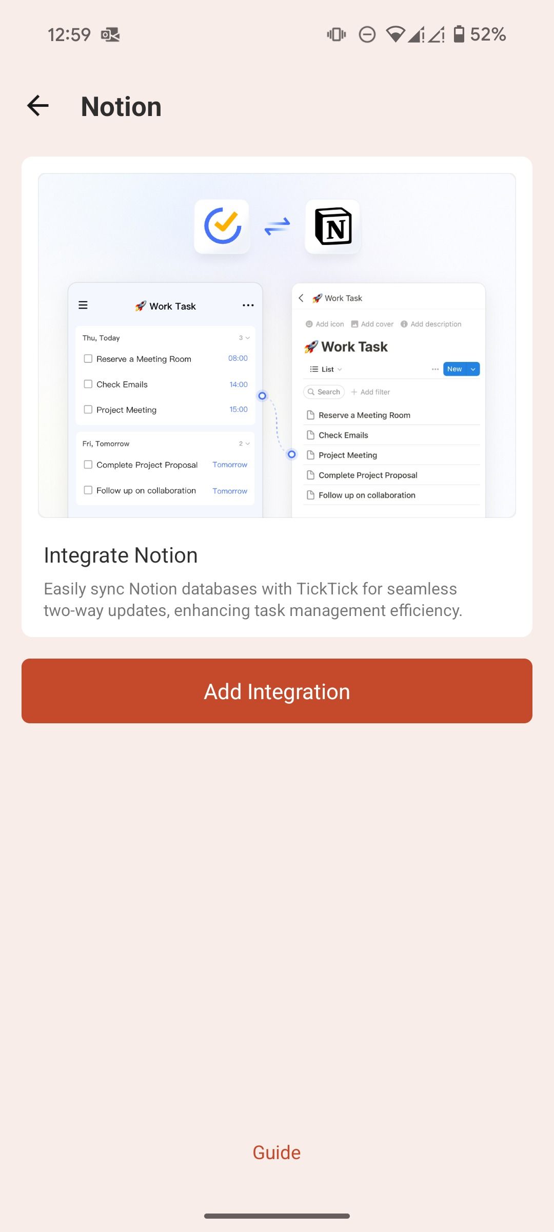 Check Notion integration in TickTick