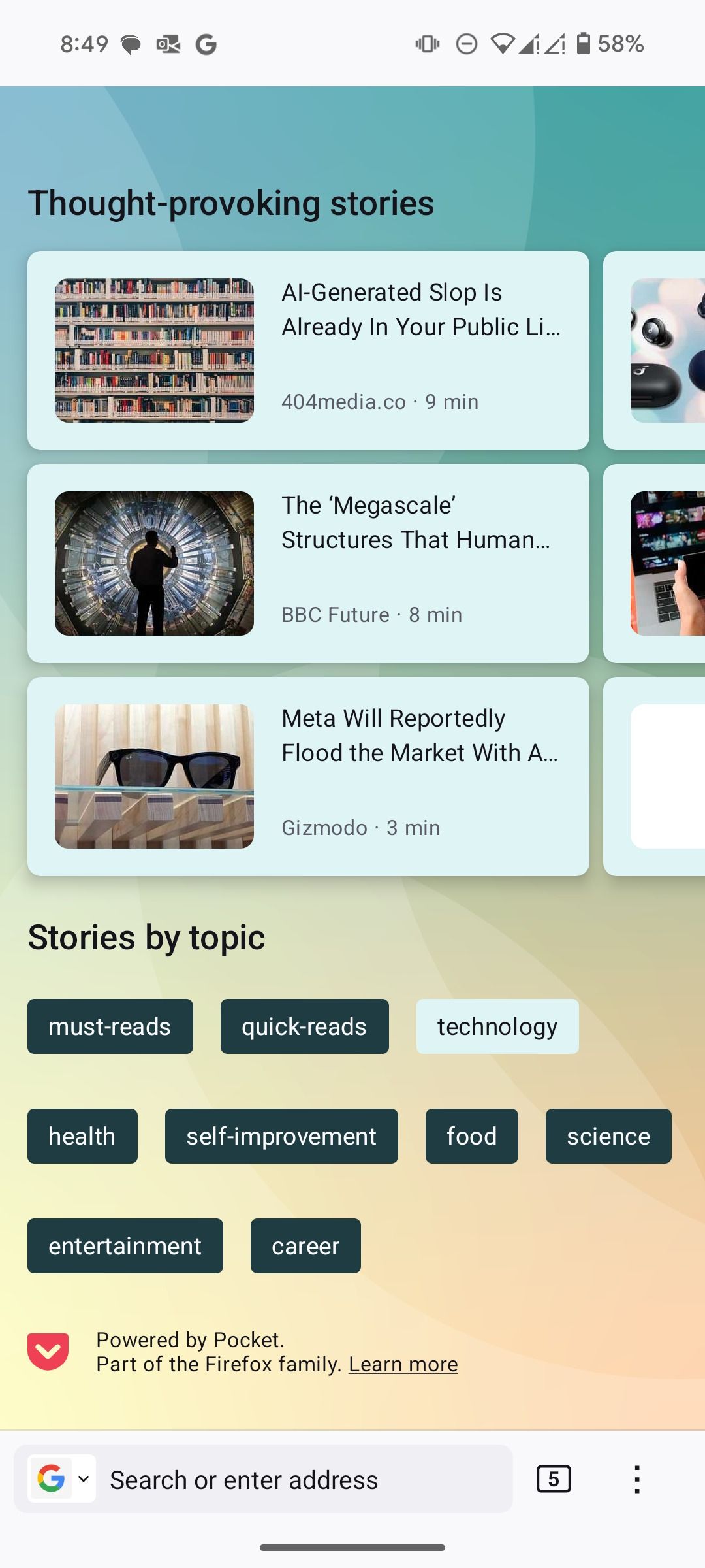 Pocket articles in Firefox