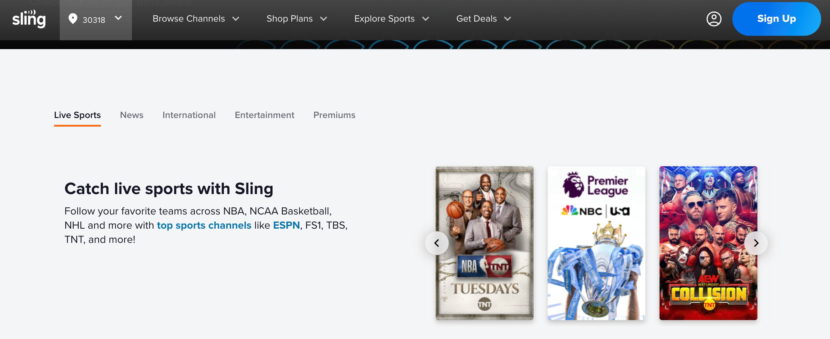 Content categories on Sling TV