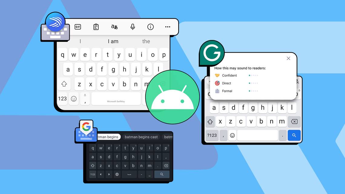 多彩なAndroidキーボードレイアウト Androidキーボードレイアウト集と中央に配置されたAndroidロゴ