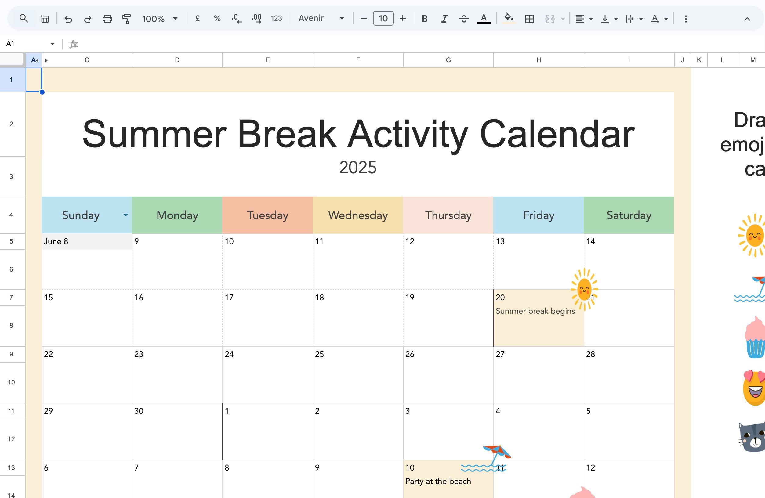 Summary activity calendar in Google Sheets