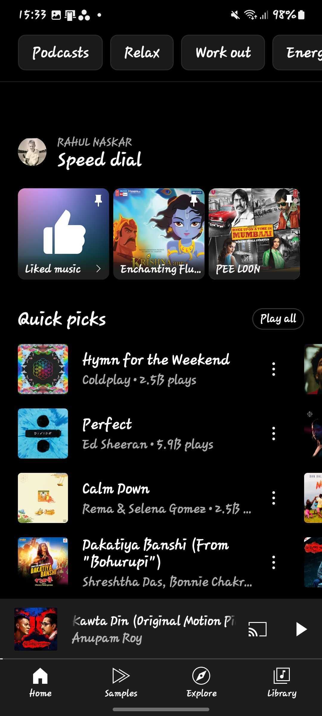 Screen snapshot of YouTube music