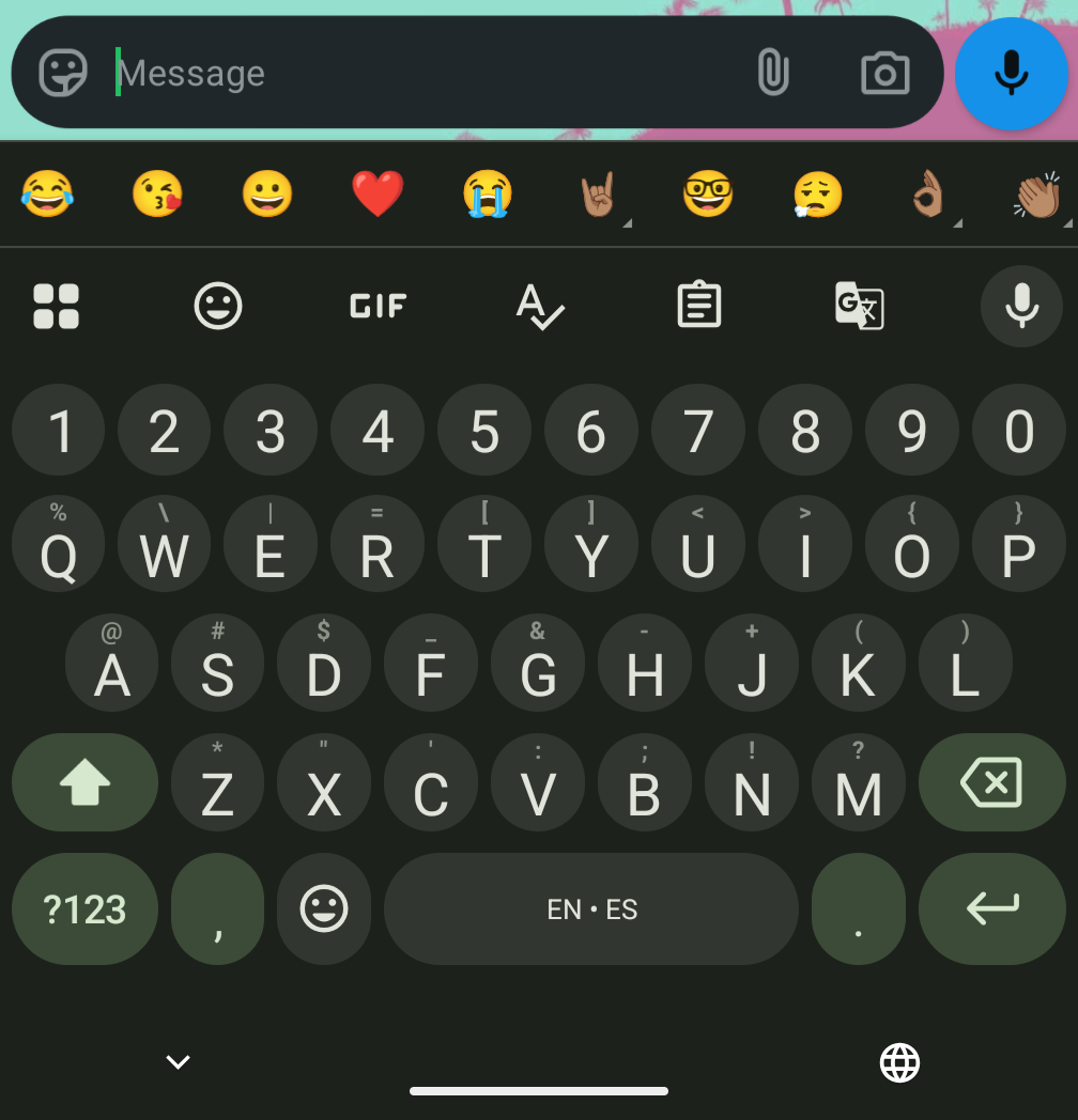 A screenshot of circular keys in Gboard