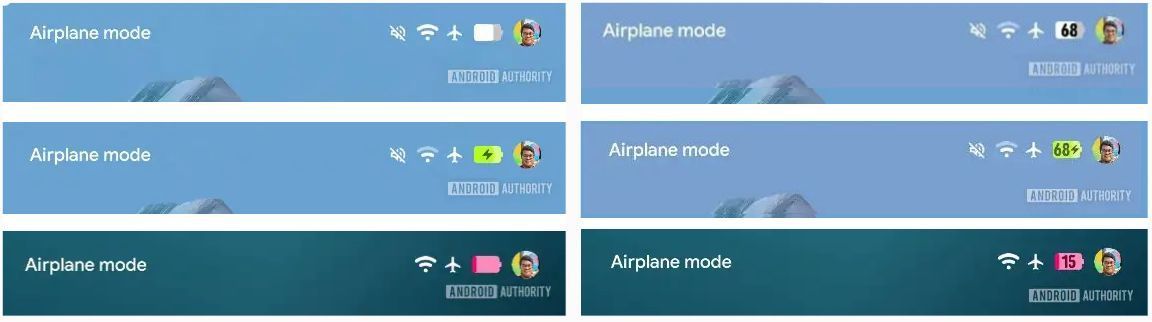 Screenshots of what Android 16's revamped status bar could look like.