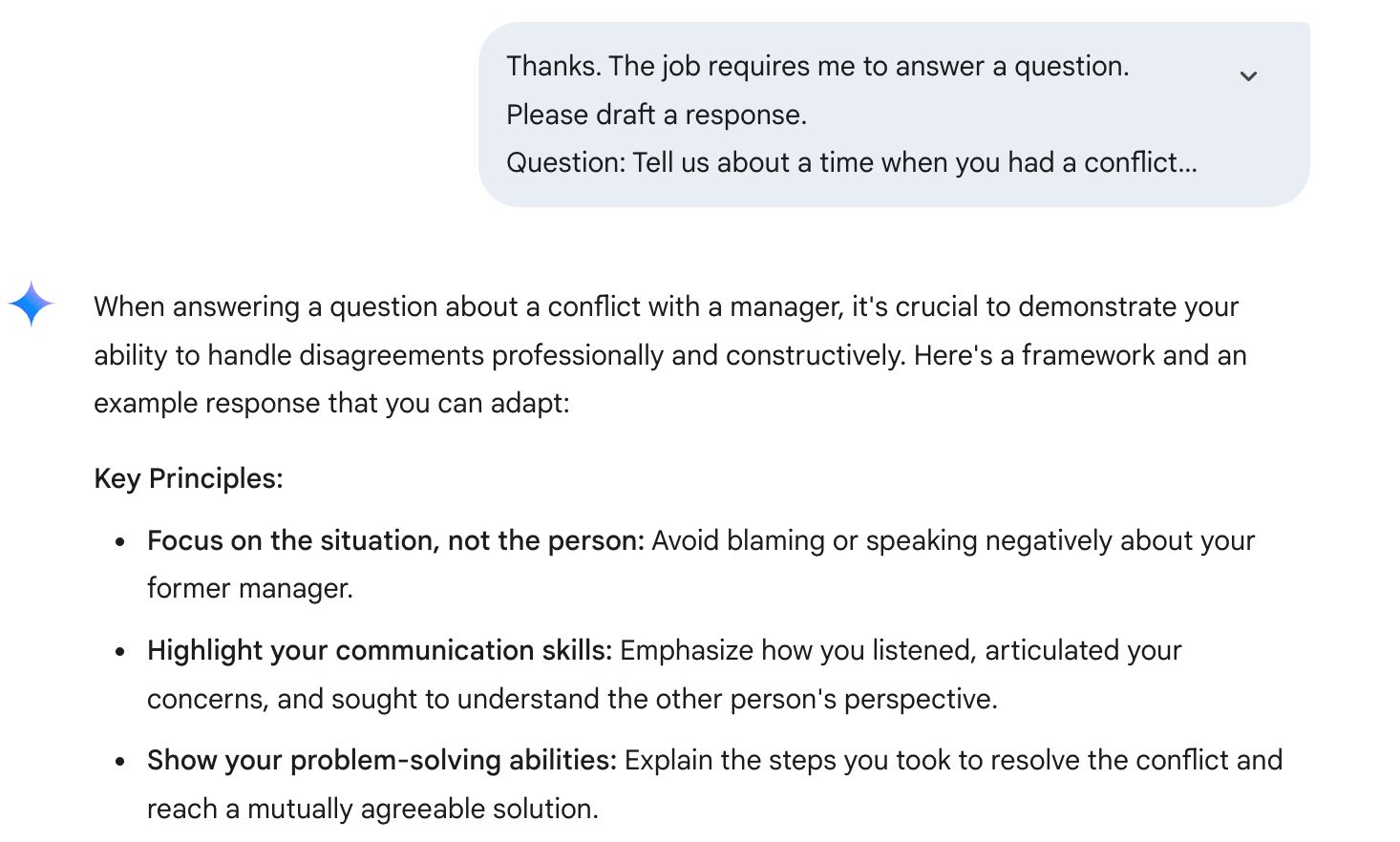 Use Gemini to draft answers to job application questions