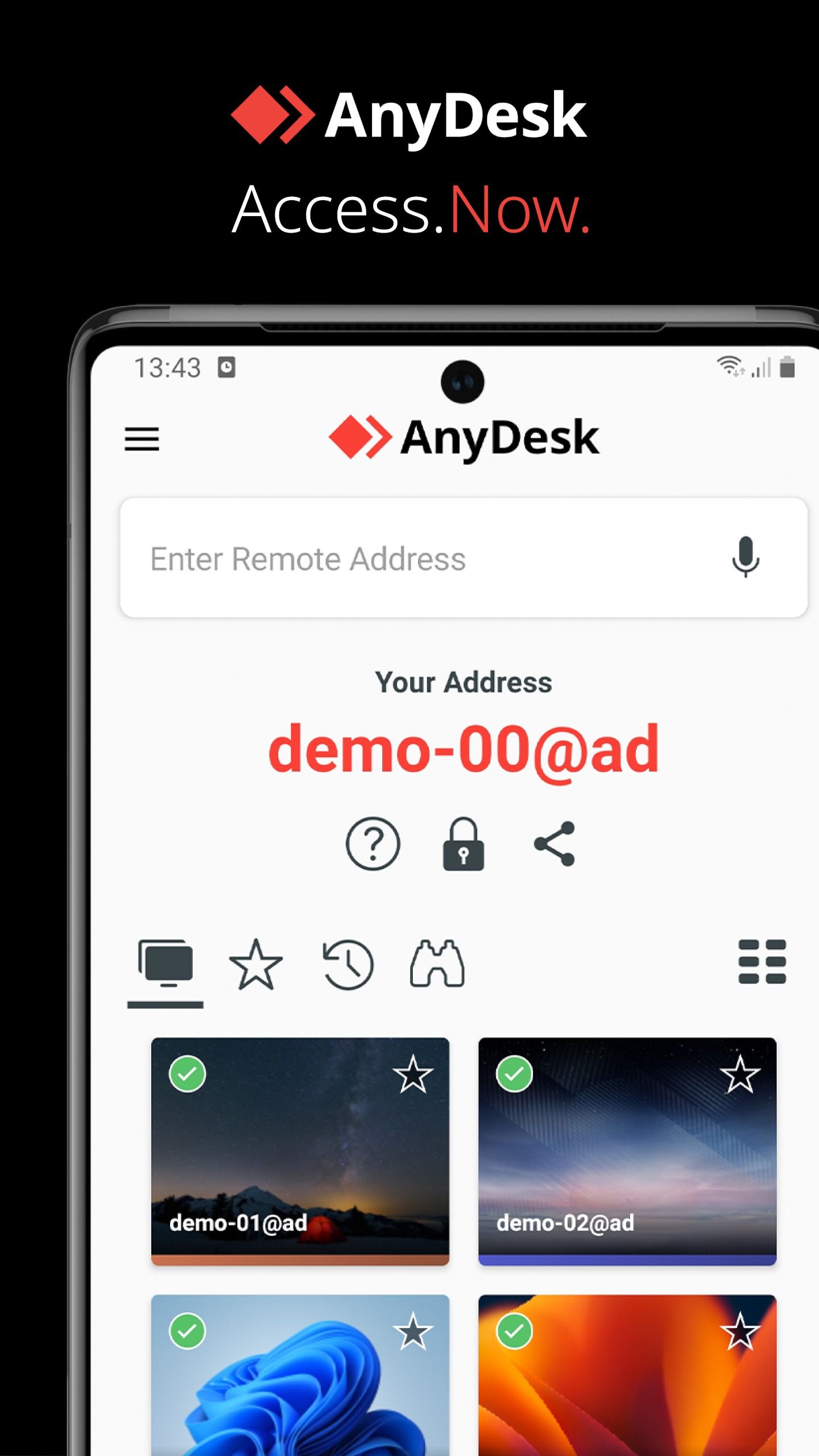 Main menu in AnyDesk