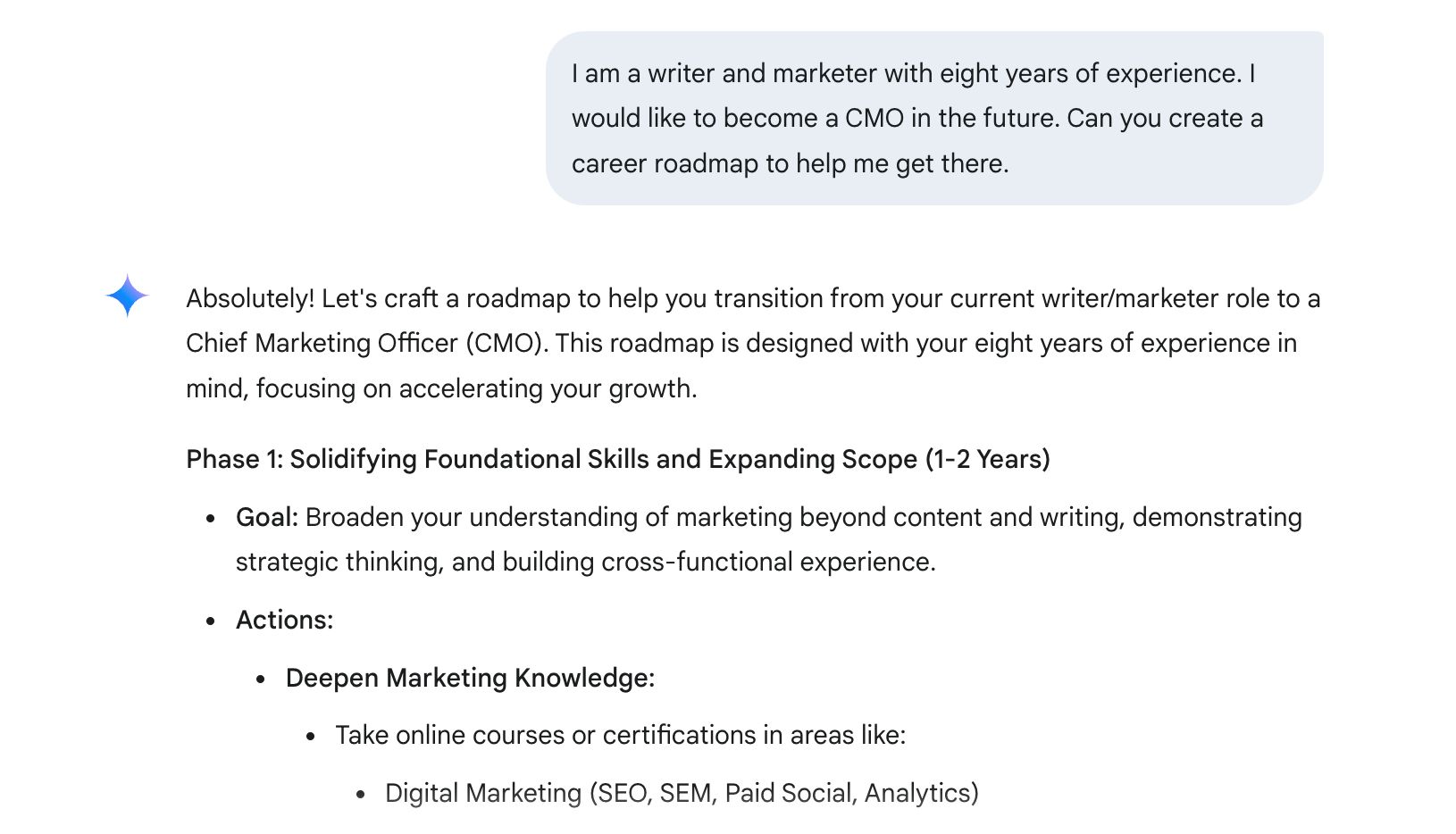 Use Gemini to create a career roadmap
