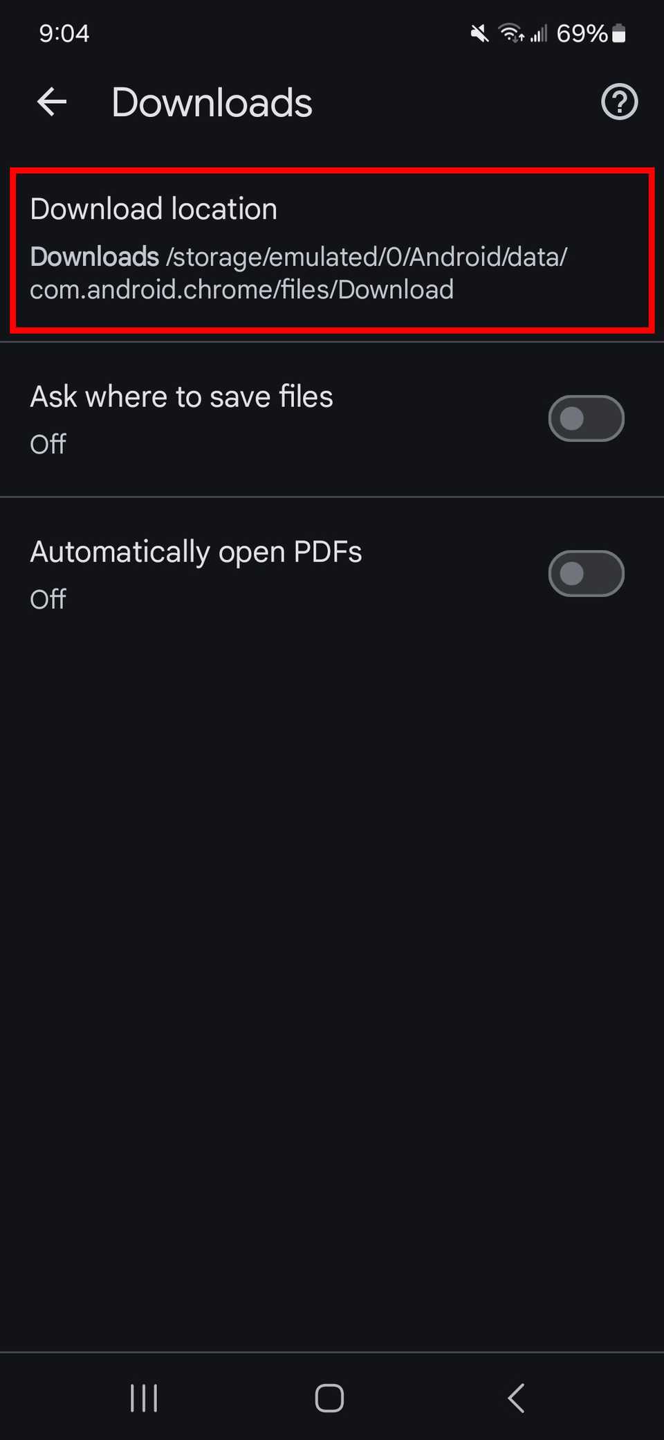 Red rectangle outline highlighting your Chrome app download location