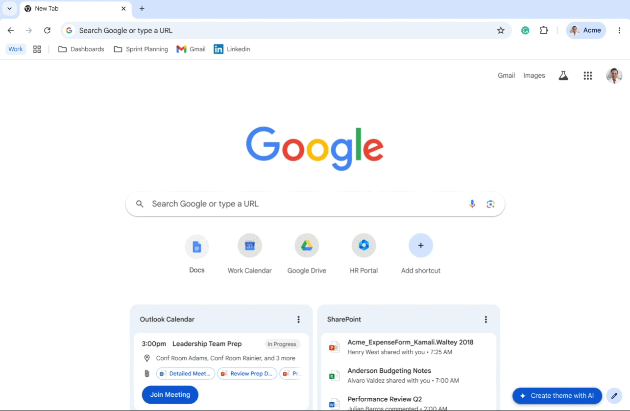 Animated GIF showing Google Chrome's new badging for workplace accounts.