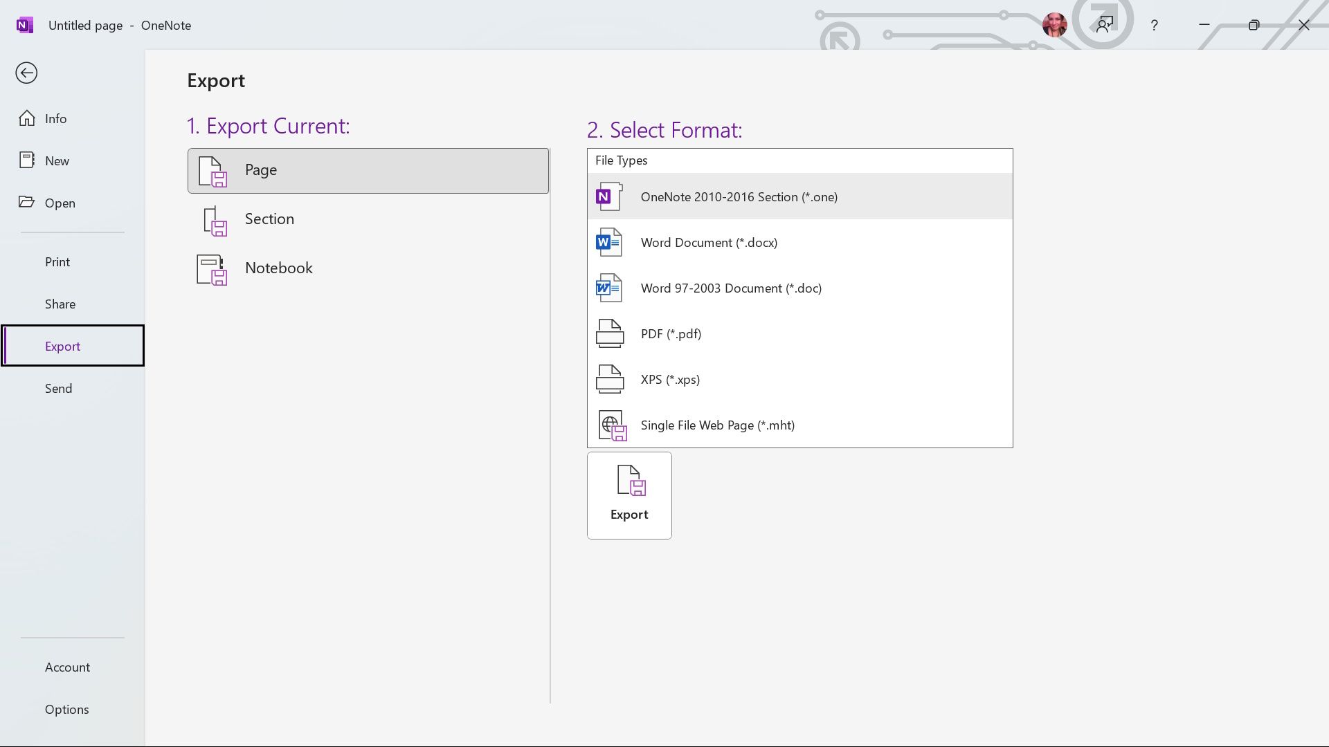 Showing the formats you can use with OneNote