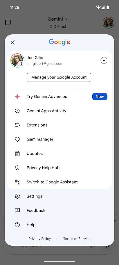 gemini menu on mobile