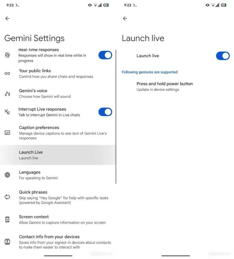 A screenshot of Gemini's upcoming Launch Live setting.