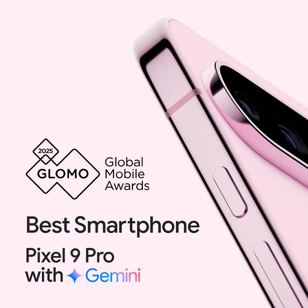 A post from Google showing a pink Pixel 9 Pro against a pink background.