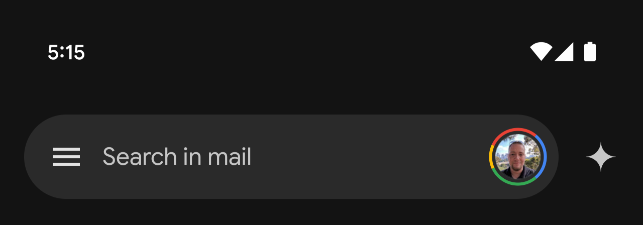 Gemini button after the account switcher in Gmail for Android