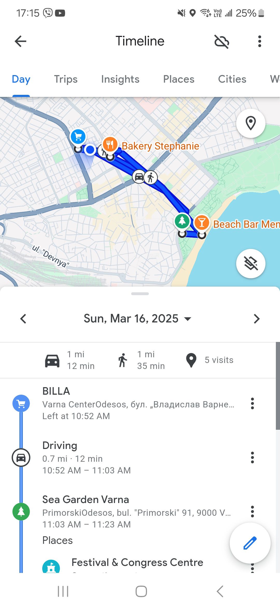 a screenshot of the google maps timeline feature