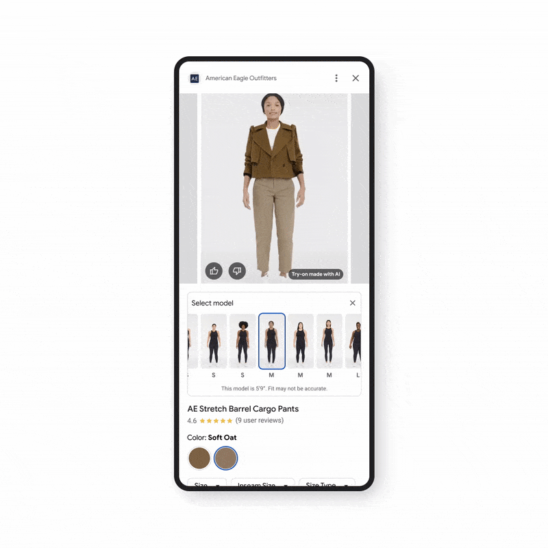 A GIF highlighting Google Shopping's virtual try-on tool.