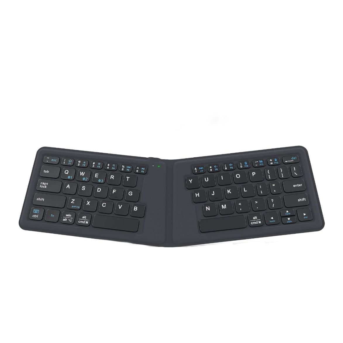 iClever folding ergonomic Bluetooth keyboard in black on a white background