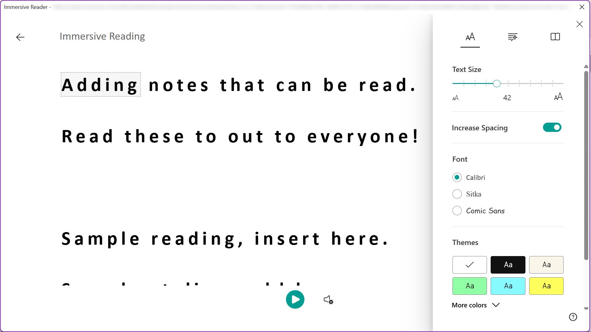 Example of using the Immersive Reader feature in OneNote