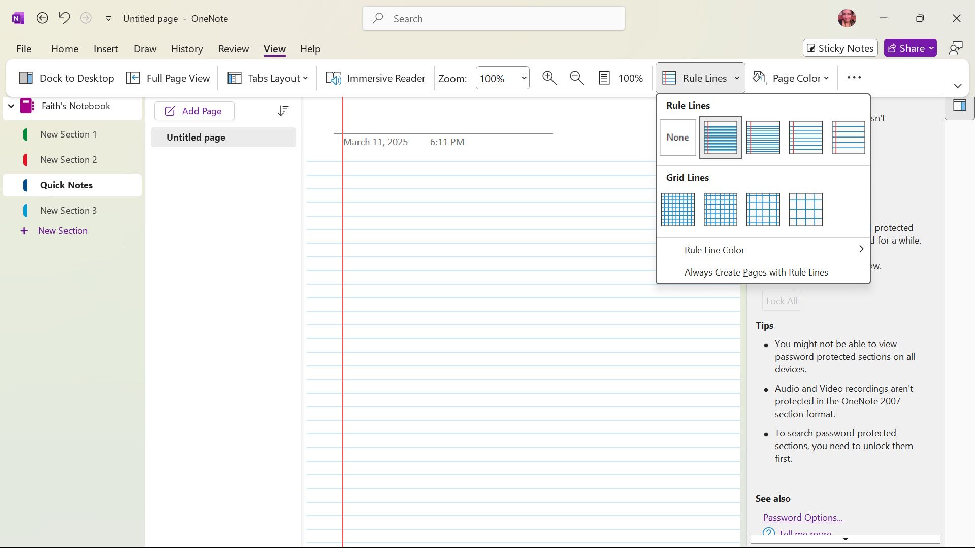 Changing the paper style in OneNote