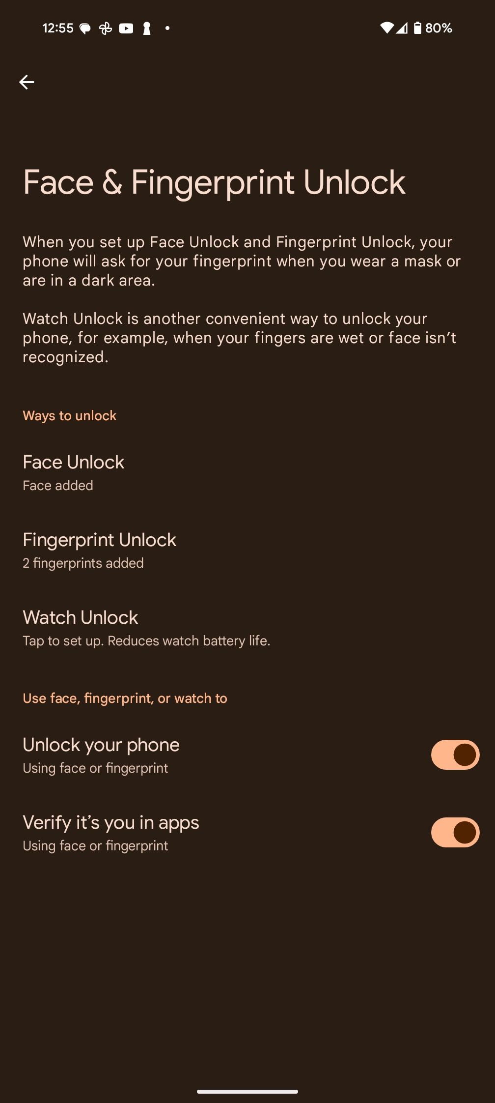 Pixel 8 unlock settings