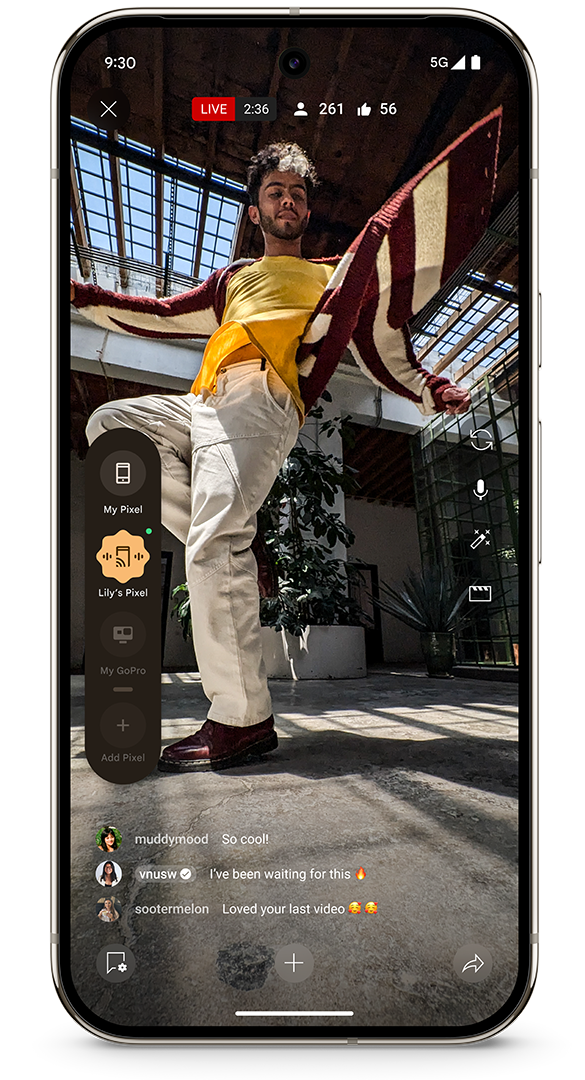 Screenshot showing the new Connected Cameras feature for Pixel phones and select GoPro models.