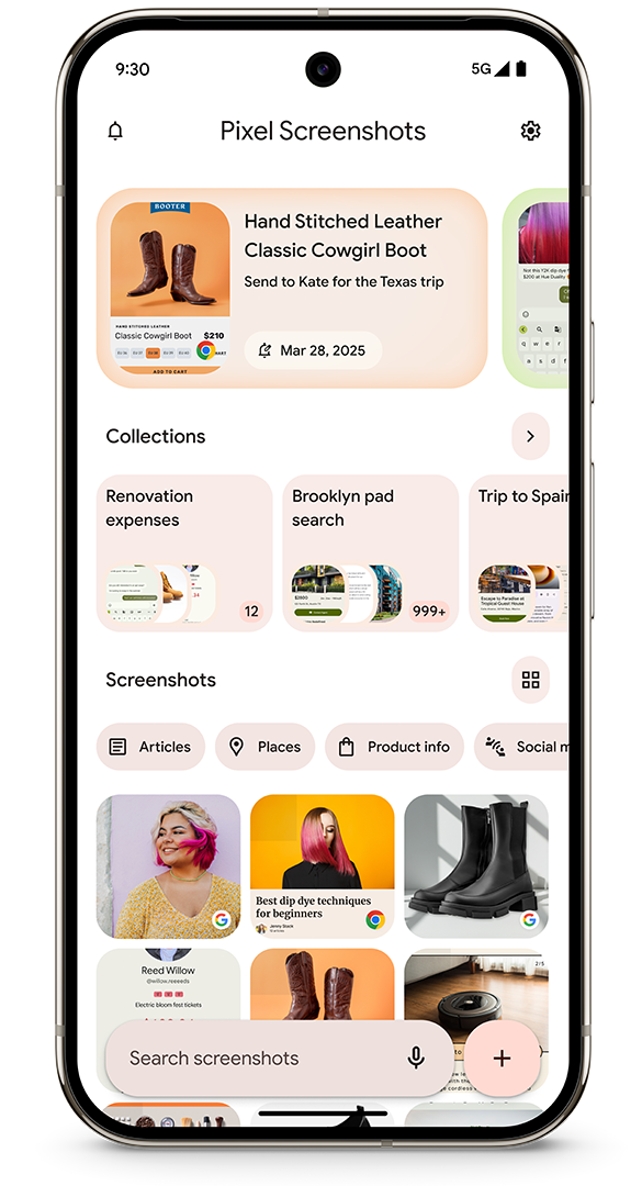 Screenshot of the Pixel Screenshots app's new suggestions.