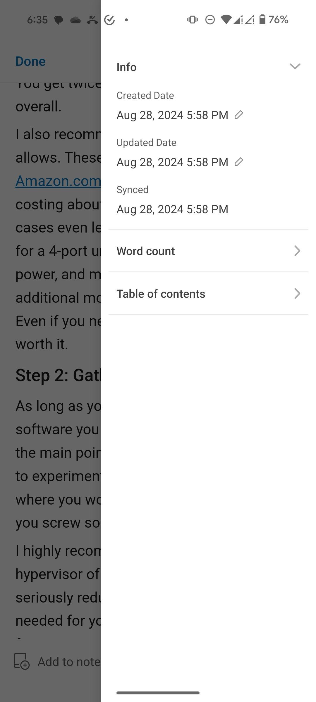 Note informating in UpNote